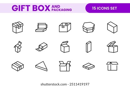 Elegantly Crafted Gift Box  Packaging Icon Set: Perfect for Celebrating Special Occasions, Events, and Holidays with High-Quality Icons that Enhance Branding, Digital Designs, and Print Media"