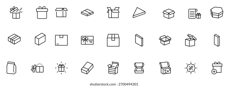 Conjunto de iconos de embalaje de caja de regalo elegantemente diseñado perfecto para