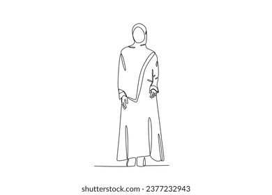 An elegantly dressed Muslim woman. Abaya one-line drawing