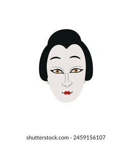 Elegantly simple vector illustration of a Kabuki female character mask with distinctive makeup