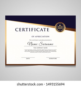 Elegantmodern blue and gold diploma certificate template.Use for print, certificate, diploma, graduation.