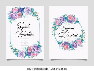 Elegent and Beautifull Watercolor Flowers with Leaves Wdding Card. Illustrator and designer. Wedding Invites, save the date, Birthday Invites, Video Invites, E-Cards.