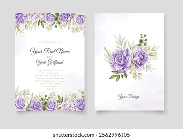 Elegent Purple Flower Wedding Card. Illustrator and designer. Wedding Invites, save the date, Birthday Invites, Video Invites, E-Cards.