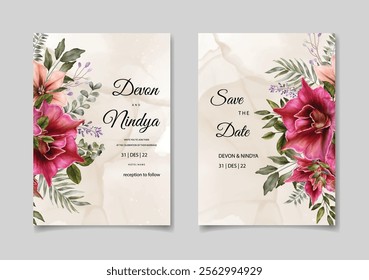 Elegent Red Roses Floral Wedding Card. Illustrator and designer. Wedding Invites, save the date, Birthday Invites, Video Invites, E-Cards.