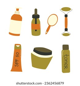 Elemen skincare set daily routine illustration