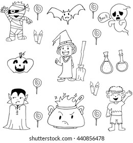 Elemenet costume halloween in doodle vector art