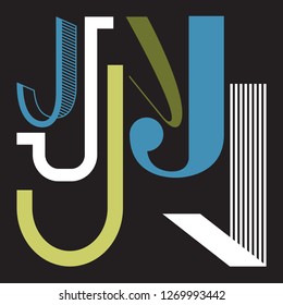 The element of the alphabet. Several options for writing the letter J.