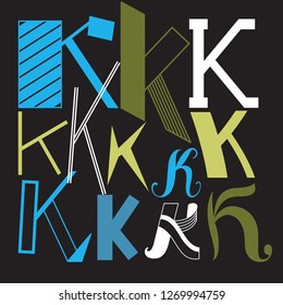 The element of the alphabet. Several options for writing the letter K.