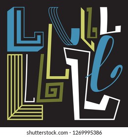 The element of the alphabet. Several options for writing the letter L.