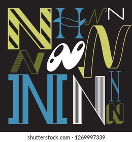 The element of the alphabet. Several options for writing the letter N.