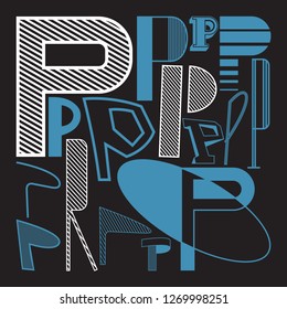 The element of the alphabet. Several options for writing the letter P.