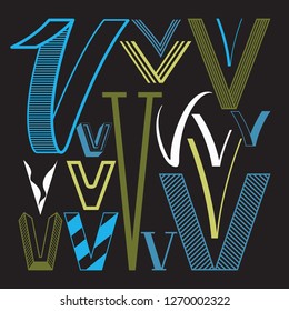 The element of the alphabet. Several options for writing the letter V.