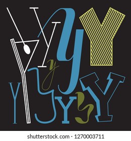 The element of the alphabet. Several options for writing the letter Y.
