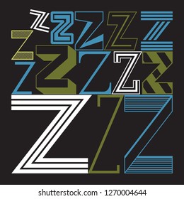 The element of the alphabet. Several options for writing the letter Z.