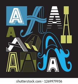 The element of the alphabet. Several spellings of the letter A.