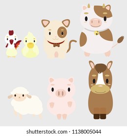 Element of animal farm cow, pig, horse, sheep, duck , chicken and dog 