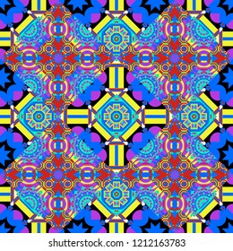 Element, arabesque for design template. Luxury seamless pattern ornament in Eastern style. Abstract floral illustration in violet, blue and white colors.