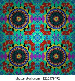 Element, arabesque for design template. Seamless pattern luxury ornament, eastern style in green, blue and brown colors. Ornate decor for invitation, greeting card. Turquoise floral art.