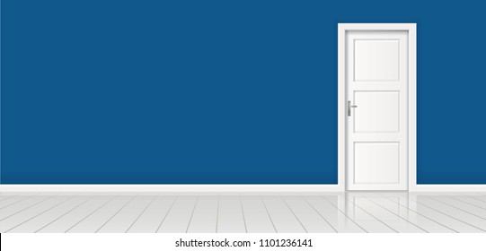 Element of architecture - vector background blue wall and closed white door 