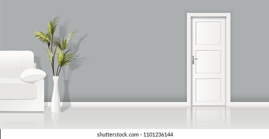 Element of architecture - vector background grey wall and closed white door 