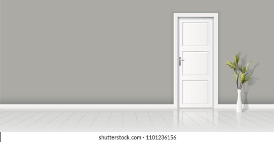 Element of architecture - vector background grey wall and closed white door