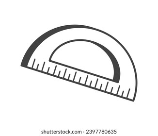 Element of Back to school themed set in black line design. Accurate measurements in geometry class can be easily with a black-outlined protractor. Vector illustration.