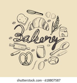 Element bakery set with vintage style, Vector, Illustration 