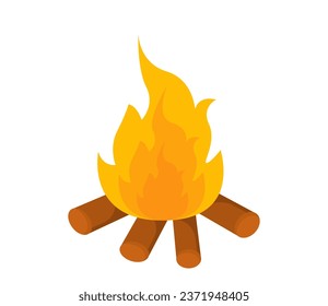 Element für das Zeltfeuer-Konzept. Wandern und aktiver Lebensstil. Logs mit Feuer und Flamme. Poster oder Banner für die Website. Cartoon-FlachVektorgrafik einzeln auf weißem Hintergrund