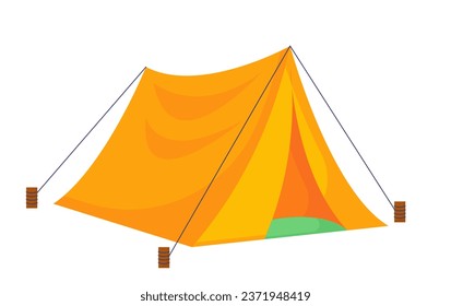 Element für das Zeltkonzept. Wandern und aktiver Lebensstil. Posten für die Verweilzeit in der Natur. Poster oder Banner. Cartoon-FlachVektorgrafik einzeln auf weißem Hintergrund