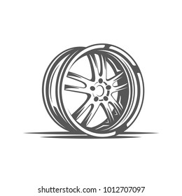 Element of the car service. Wheel isolated on white background. Symbol for car service design logos and emblems. Vector illustration