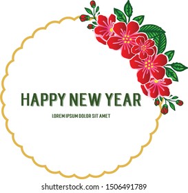 Element of card happy new year with drawing of red wreath frame. Vector