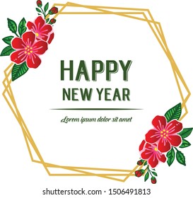 Element of card happy new year with drawing of red wreath frame. Vector