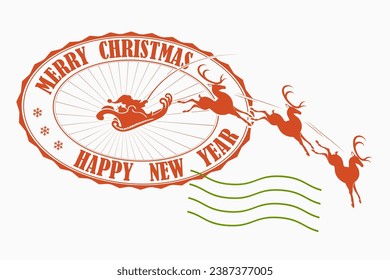 Elemento de composición navideña. Huella ovalada con silueta de Santa Claus en trineo sobre reno.