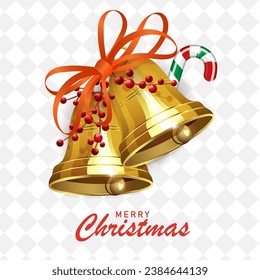 Element of Christmas composition.Christmas composition with golden bells, red berries and snowflakes.