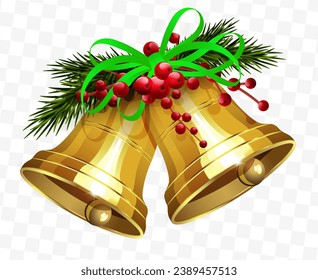 Element of Christmas composition.Christmas composition with golden bells.