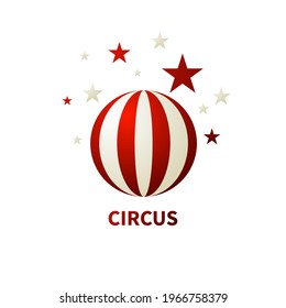Element for circus poster with striped sphere. Poster for festival, holiday.