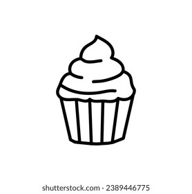 Element of circus set in black line style. This artwork feature circus element - sweet cake, adds a touch of sweetness and delight to the design. Vector illustration.