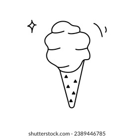 Element of circus set in black line style. This captivating illustration adorned with a colorful set of circus attributes, including a delicious ice cream treat. Vector illustration.