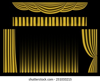 element of classic gold curtain frames, vintage vector illustration.