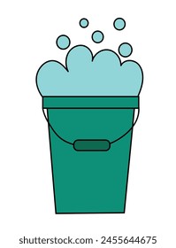 Element of cleaning tool. Bucket with foam. Vector flat illustration, sticker, logo, icon.