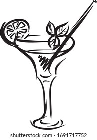 An element from the collection of cocktails. Fabric, banner, poster or logo. EPS 10 sticker. Isolated outline. Coloring book set
