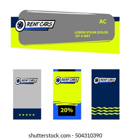 Element of concept corporate identity, banner, poster for automobile rent car service. Free hand drawn illustration auto rental emblem. Vector logo design template with wheel. Rent cars.