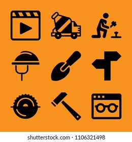 element, contractor, graphic, silhouette, player and play icon vector set. Flat vector design with filled icons. Designed for web and software interfaces