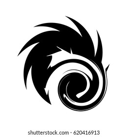 Element for creating patterns. Black spiral pattern of several swirling strips clockwise. Template spot for a logo.