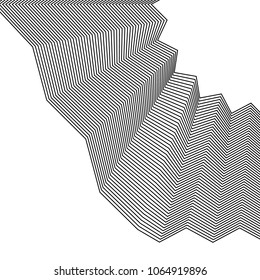 Element with crinkle, creased lines. Abstract monochrome illustration