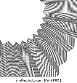 Element with crinkle, creased lines. Abstract monochrome illustration
