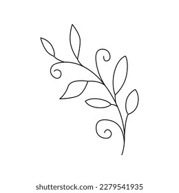 Element of decorative branches isolated on white background. Template for postcard, banner, poster, packaging, coloring. Vector illustration.