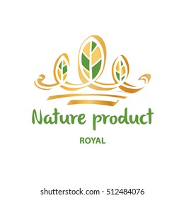 Element design of banner, poster with logo premium quality restaurant, cafe with eco food. Free hand drawn illustration with concept vector image of three gold tree for ecology food, product.