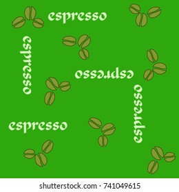 Element of design. Coffee beans on a green background