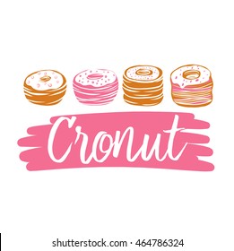 Element of design for corporate identity, banner, business card, poster with freehand drawn vector cronut cake logo. Isolated cronut baking logo on white background.